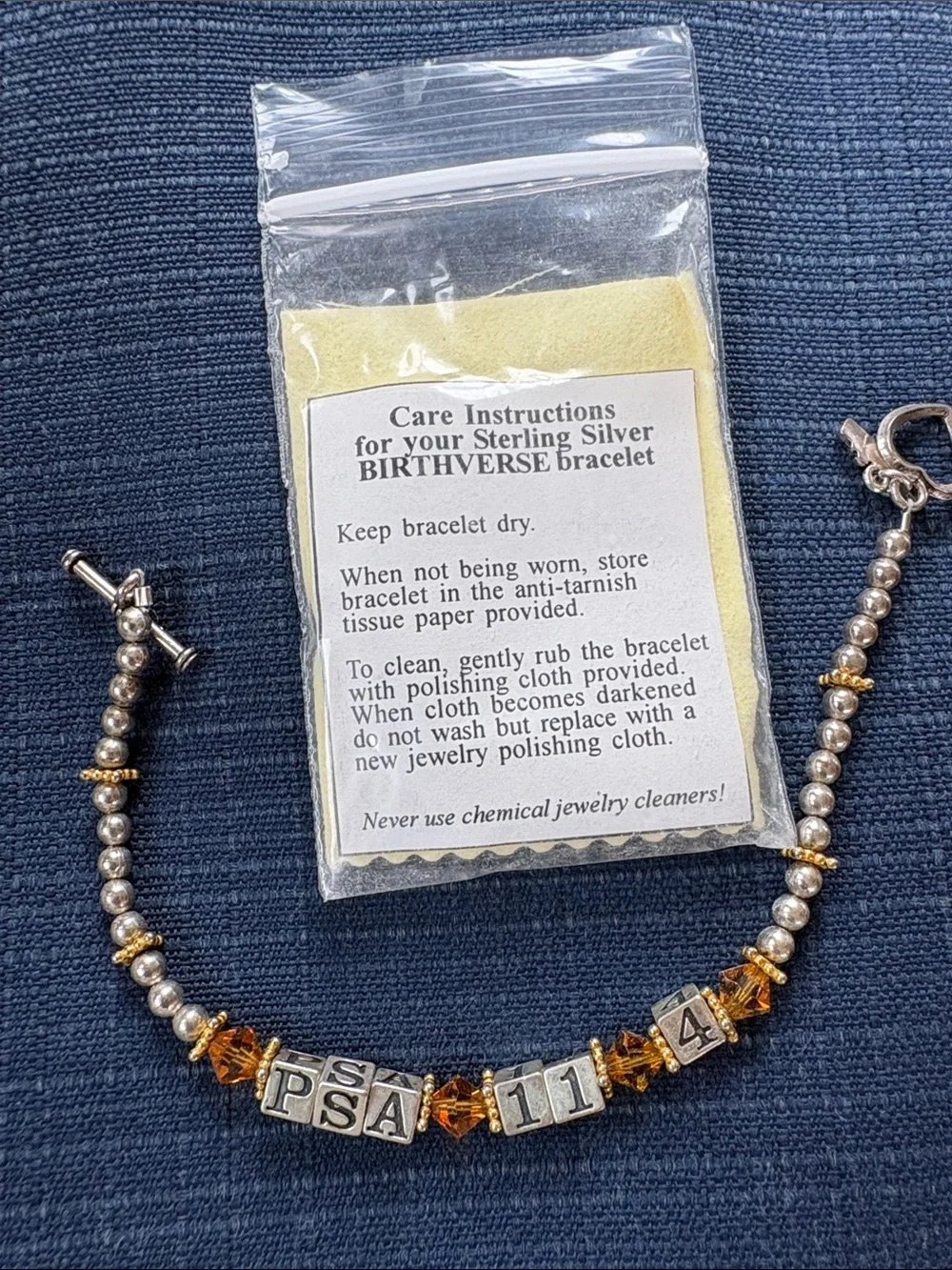 Sterling Silver beaded BIRTHVERSE bracelet PSA 11 4  Psalm 11:4 Religious Lord